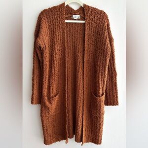 Pink Rose Front Pocket Chunky Popcorn Cardigan Sweater, Chestnut/Rust,Size Small